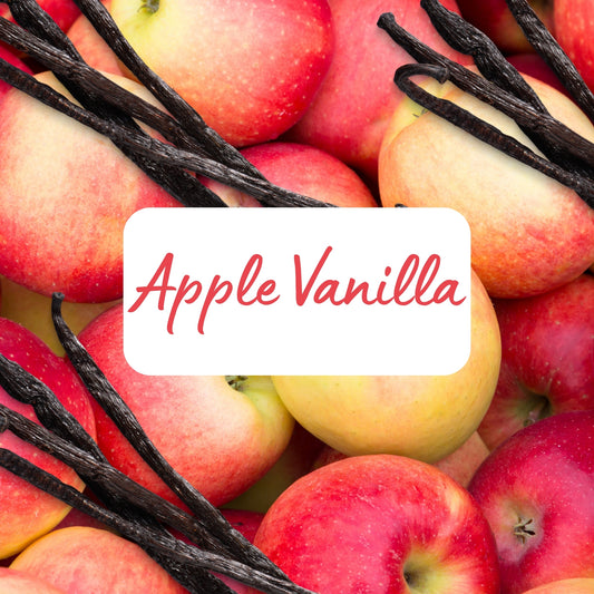 Apples and vanilla beans with 'Apple Vanilla' text overlay