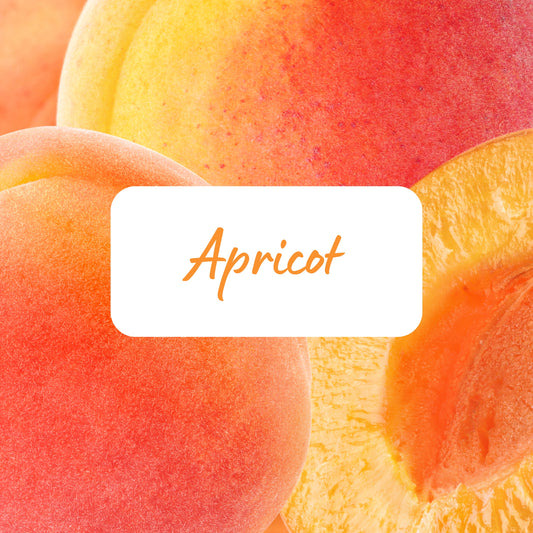 Close-up of apricots with a label indicating 'Apricot'.