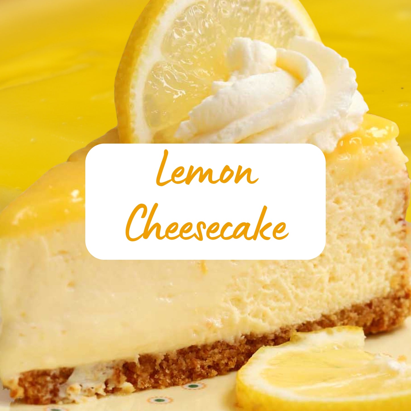 Lemon cheesecake with lemon slices on a yellow background