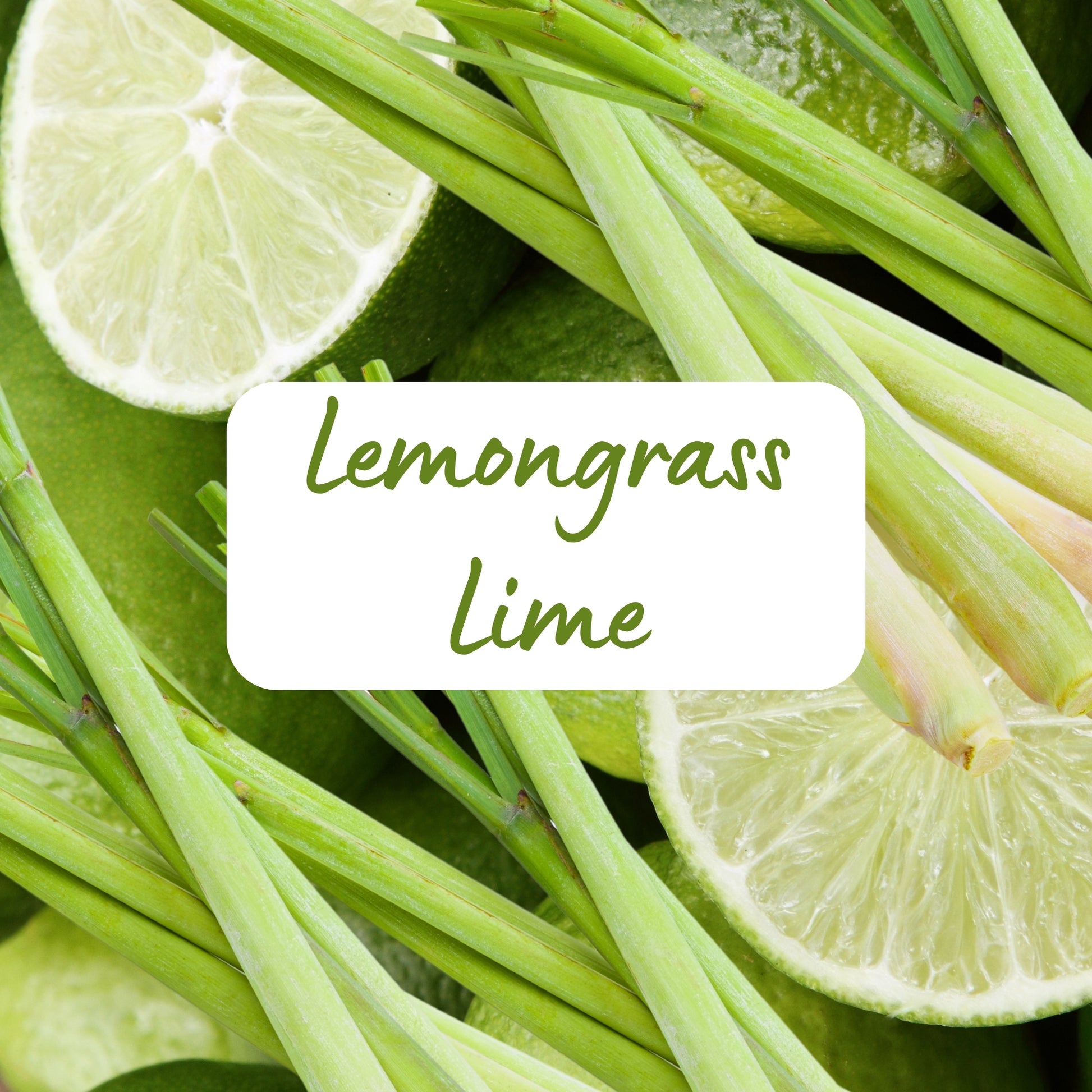 Lemongrass and lime slices with a label in the center.